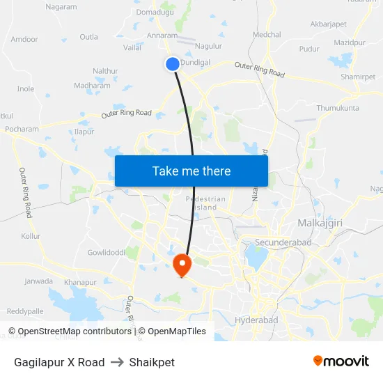 Gagilapur X Road to Shaikpet map