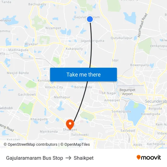 Gajularamaram Bus Stop to Shaikpet map