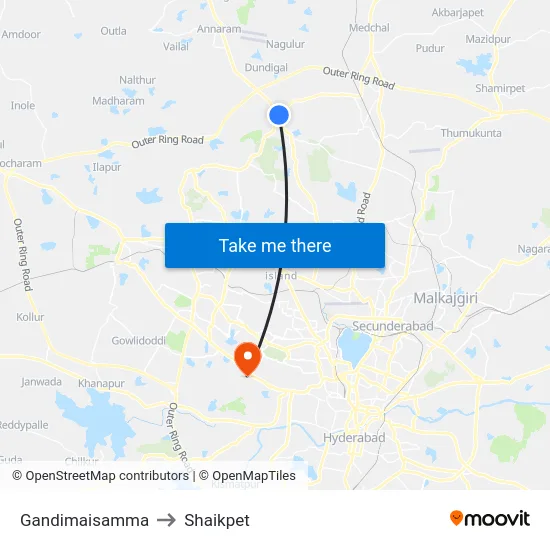 Gandimaisamma to Shaikpet map