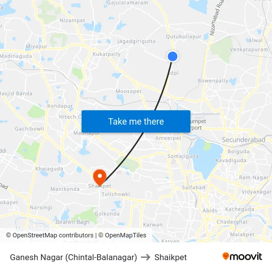 Ganesh Nagar (Chintal-Balanagar) to Shaikpet map