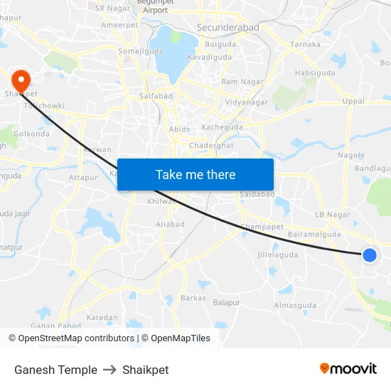 Ganesh Temple to Shaikpet map