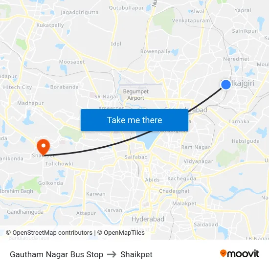 Gautham Nagar Bus Stop to Shaikpet map