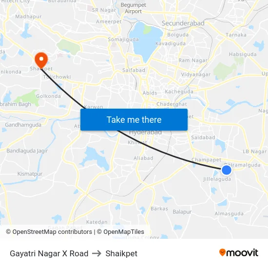 Gayatri Nagar X Road to Shaikpet map