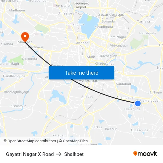 Gayatri Nagar X Road to Shaikpet map