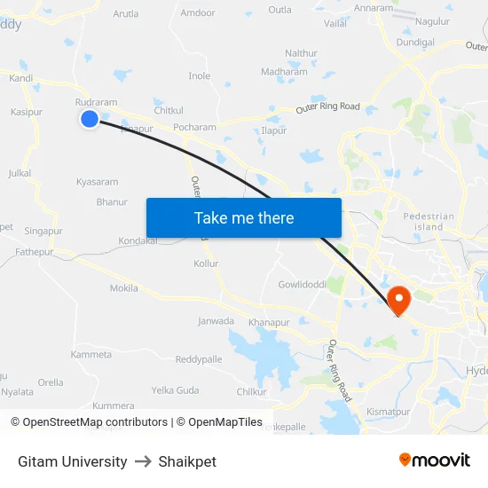 Gitam University to Shaikpet map