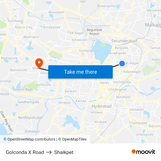 Golconda X Road to Shaikpet map