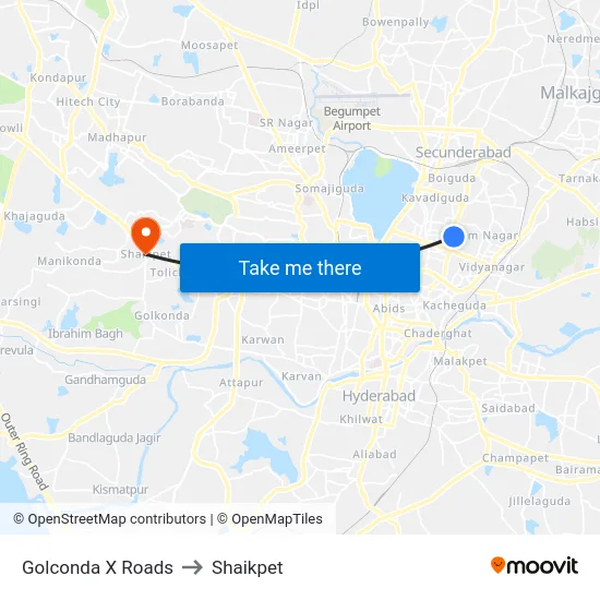 Golconda X Roads to Shaikpet map
