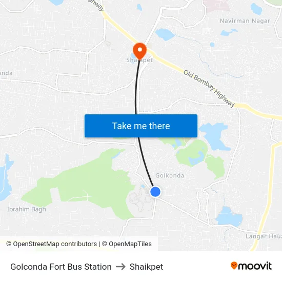 Golconda Fort Bus Station to Shaikpet map