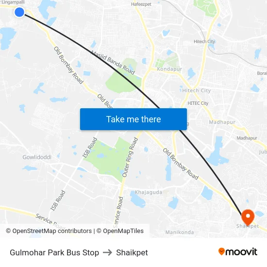 Gulmohar Park Bus Stop to Shaikpet map