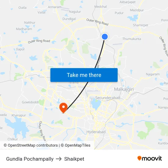 Gundla Pochampally to Shaikpet map