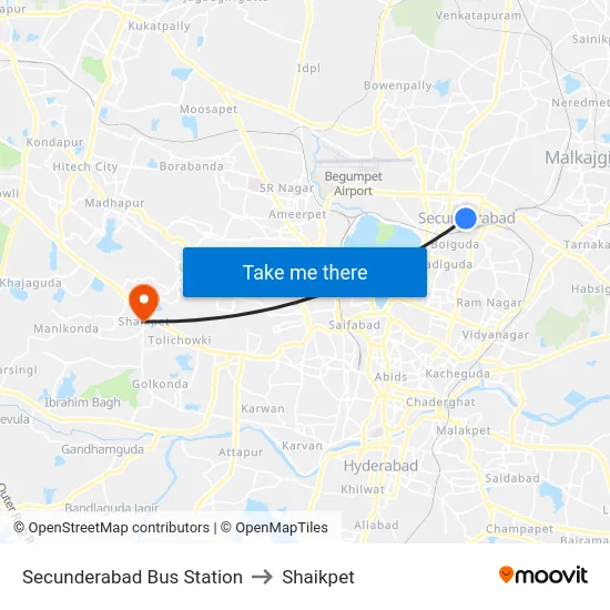Secunderabad Bus Station to Shaikpet map