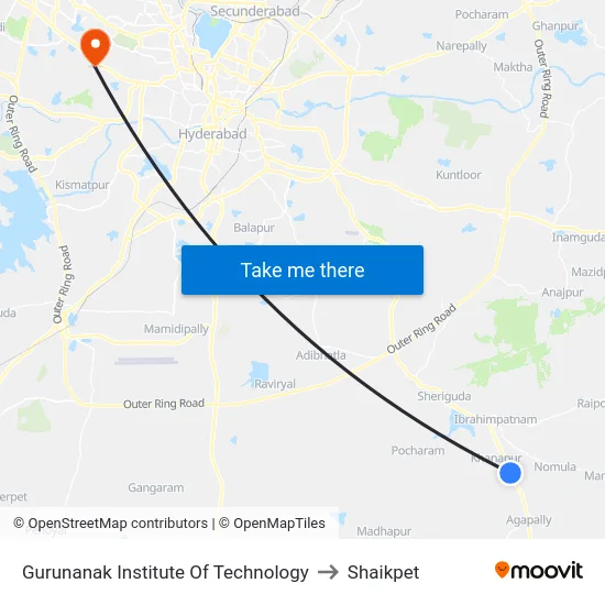Gurunanak Institute Of Technology to Shaikpet map