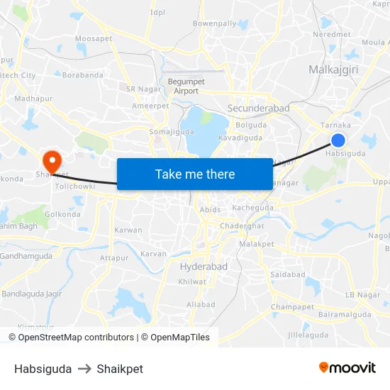 Habsiguda to Shaikpet map