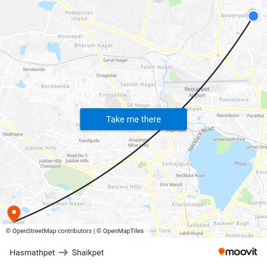 Hasmathpet to Shaikpet map