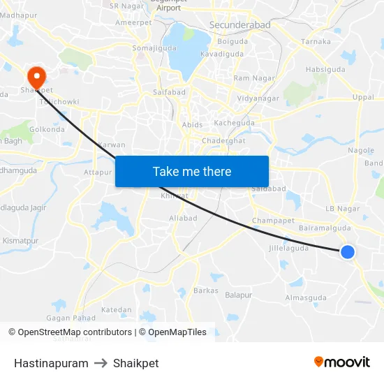 Hastinapuram to Shaikpet map