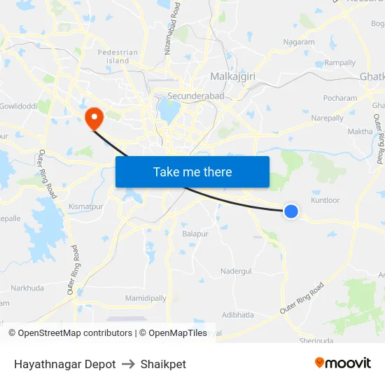 Hayathnagar Depot to Shaikpet map