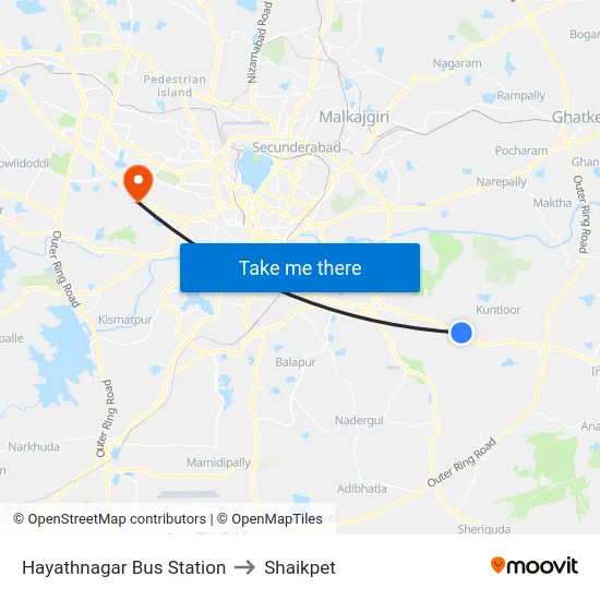 Hayathnagar Bus Station to Shaikpet map