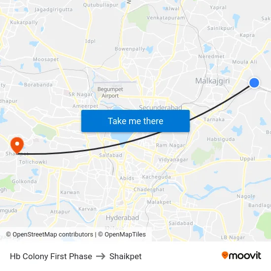 Hb Colony First Phase to Shaikpet map