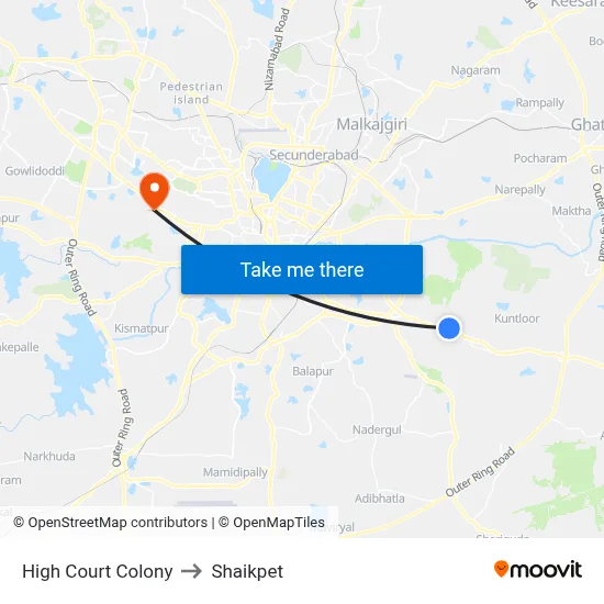 High Court Colony to Shaikpet map