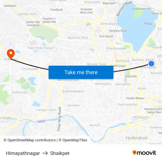Himayathnagar to Shaikpet map