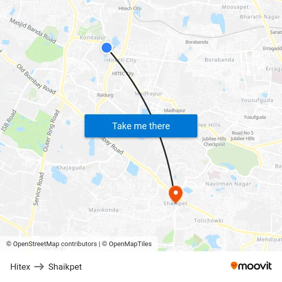 Hitex to Shaikpet map