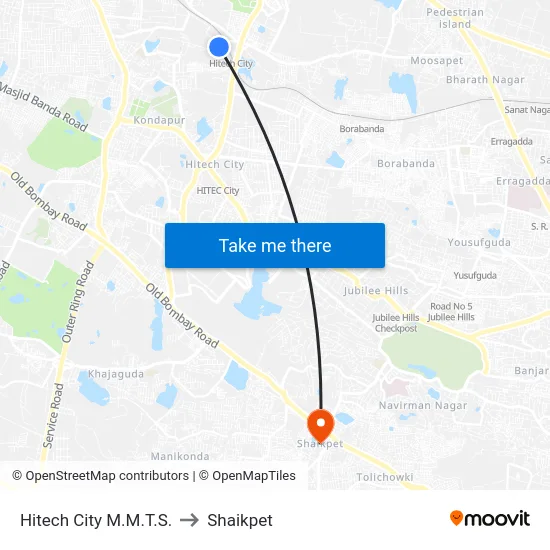 Hitech City M.M.T.S. to Shaikpet map