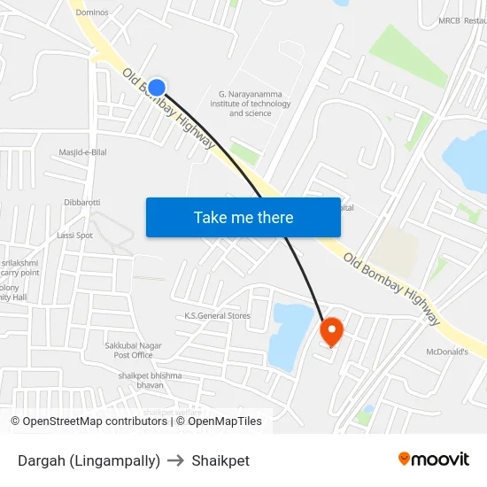 Dargah (Lingampally) to Shaikpet map