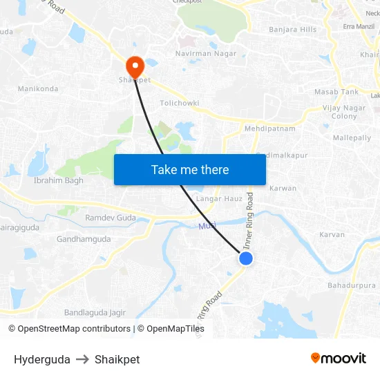 Hyderguda to Shaikpet map