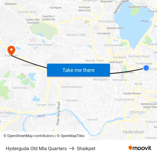 Hyderguda Old Mla Quarters to Shaikpet map
