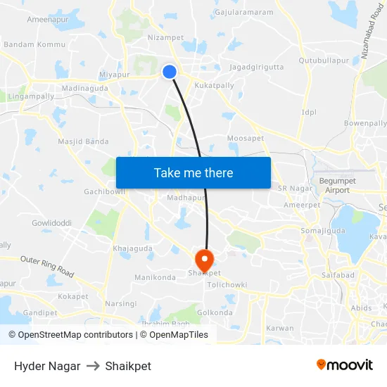 Hyder Nagar to Shaikpet map