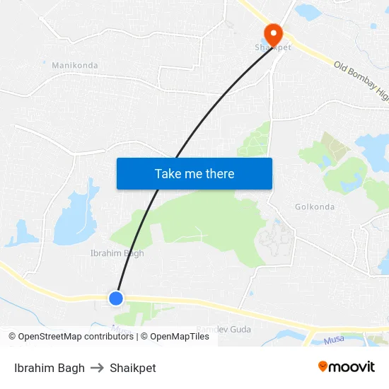 Ibrahim Bagh to Shaikpet map