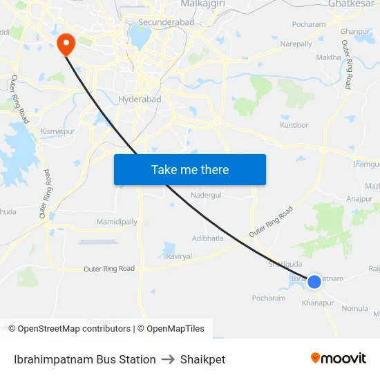 Ibrahimpatnam Bus Station to Shaikpet map