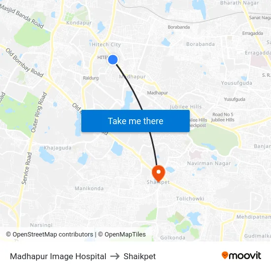 Madhapur Image Hospital to Shaikpet map