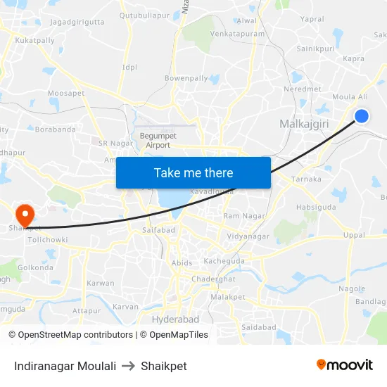 Indiranagar Moulali to Shaikpet map