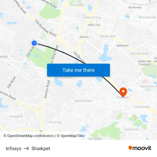 Infosys to Shaikpet map
