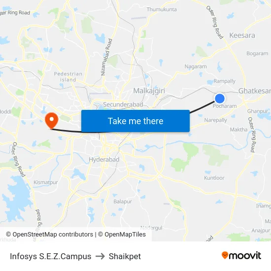 Infosys S.E.Z.Campus to Shaikpet map