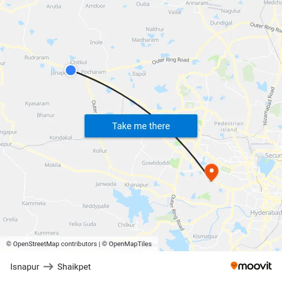 Isnapur to Shaikpet map