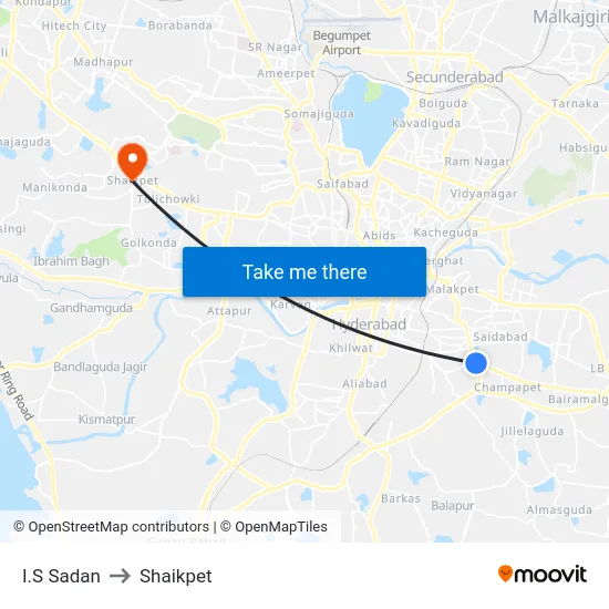 I.S Sadan to Shaikpet map