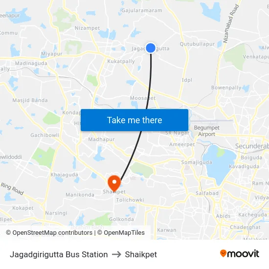Jagadgirigutta Bus Station to Shaikpet map