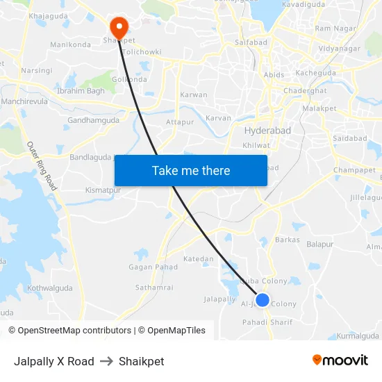 Jalpally X Road to Shaikpet map