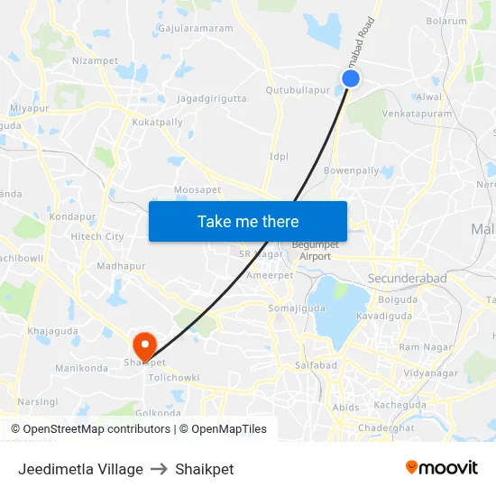 Jeedimetla Village to Shaikpet map
