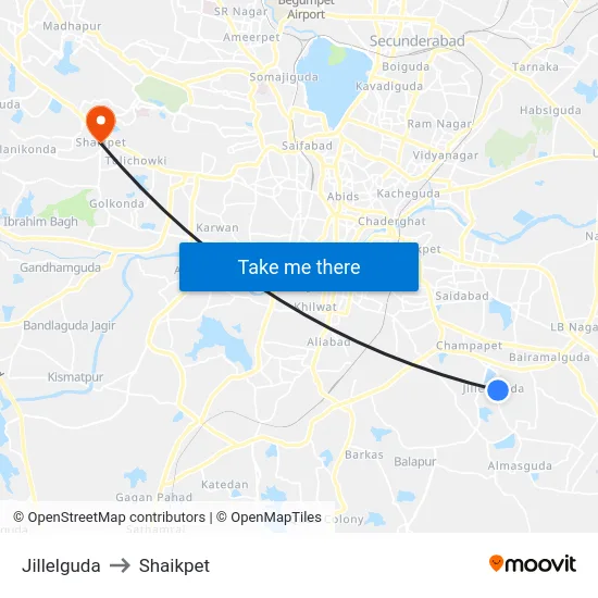 Jillelguda to Shaikpet map