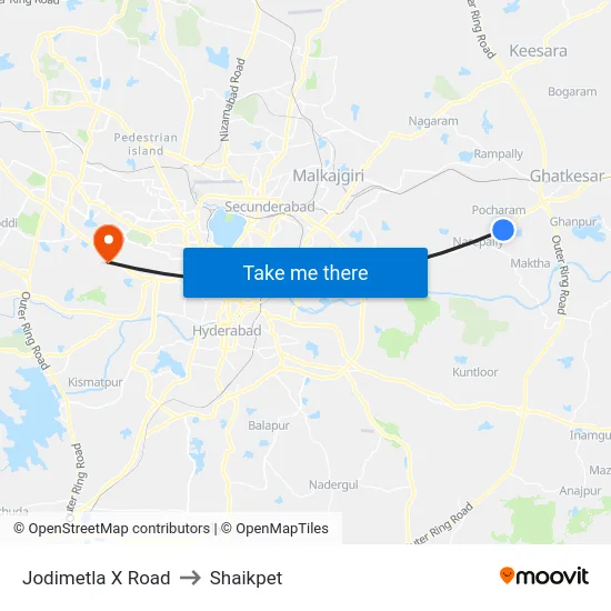 Jodimetla X Road to Shaikpet map