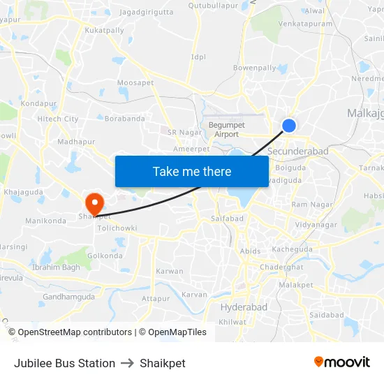 Jubilee Bus Station to Shaikpet map