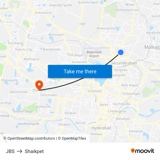 JBS to Shaikpet map