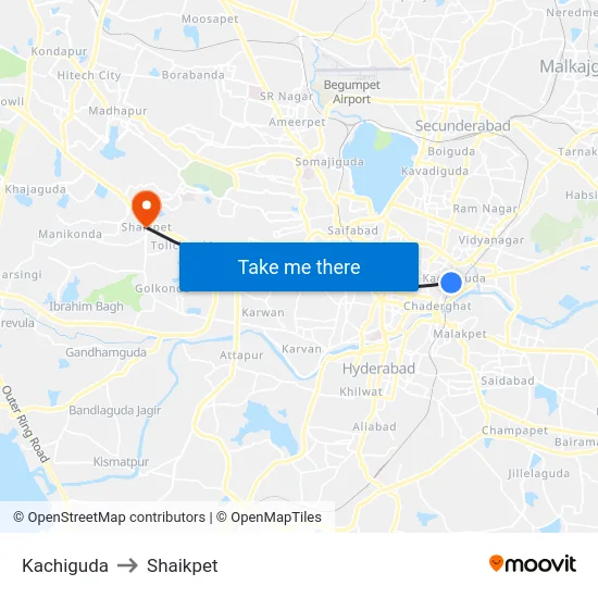Kachiguda to Shaikpet map