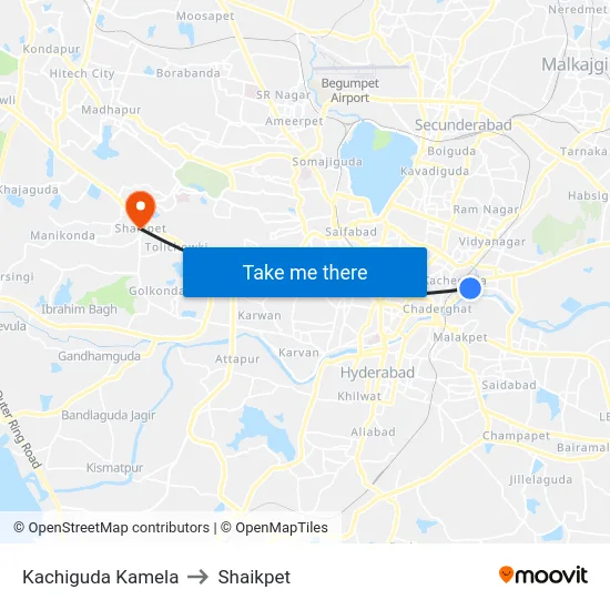 Kachiguda Kamela to Shaikpet map