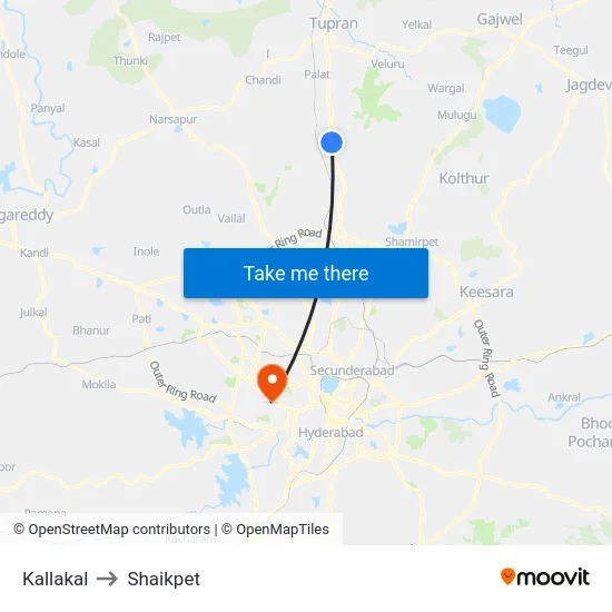 Kallakal to Shaikpet map