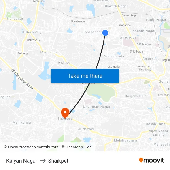Kalyan Nagar to Shaikpet map