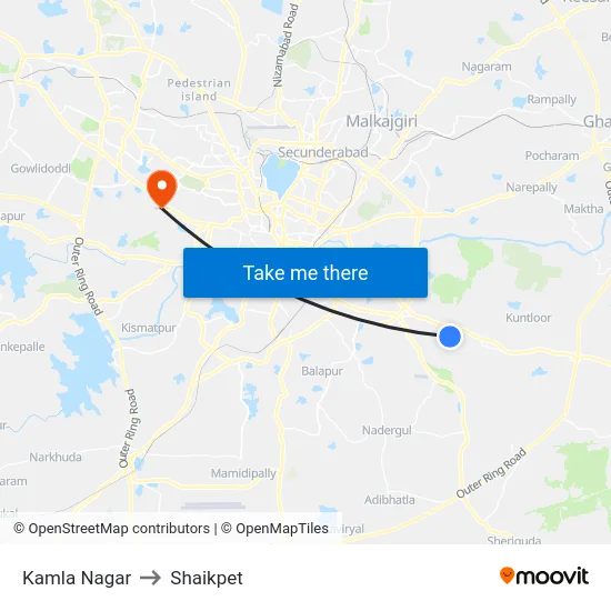 Kamla Nagar to Shaikpet map